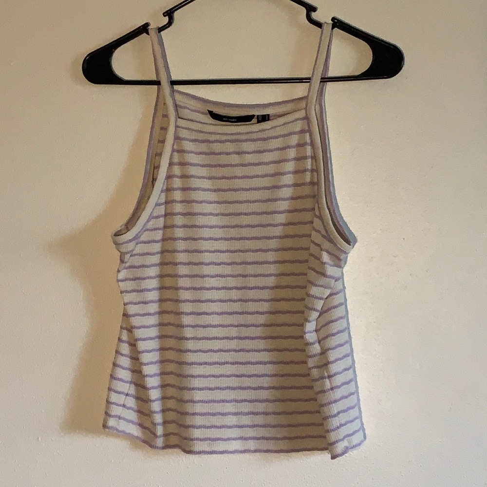 Purple and Cream Striped Crop Top